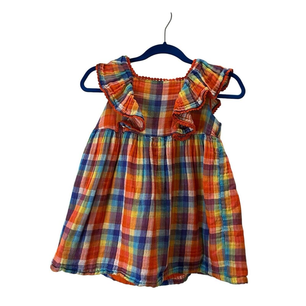 Tucker + Tate Orange Blue Plaid Lined Ruffle Sleeveless Dress Baby Girl 24M